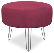 Puff Chloe Pés Hairpin Legs Prata Suede Bordo