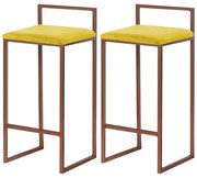 Kit 2 Banquetas Decorativa Jasmine Base Bronze Suede Amarelo G41 - Gran Belo