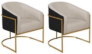 Kit 02 Poltronas Luiza Base de Ferro Dourado Factor Preto e Linho - ADJ Decor