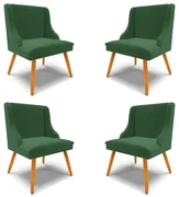 Kit 4 Cadeiras Decorativas Sala de Jantar Pés Palito de Madeira Firenze Veludo Verde/Natural G19 - Gran Belo