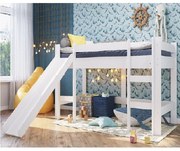 Cama Infantil Elevada Com Escorregador 100% MDF - Branco