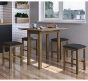 Conjunto Sala Jantar Mesa Dobrável Mdf 4 Banquetas Estofadas - Ameixa Negra/Preto