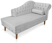 Divã Recamier Capitonê Mônaco 165 cm Suede Cinza Pés Chanfrado- D'Rossi
