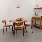 Conjunto Mesa Jantar Square Laminada Redonda Natural - 1,18m + 4 Cadeiras Ribs - Caramelo