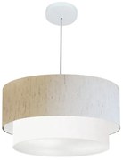 Pendente Cilíndrico Linho Bege e Branco MJ-4351 Para Mesa de Jantar e Estar