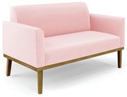 Poltrona Namoradeira Decorativa Isabella Pés Fixo em Madeira Castanho Suede Rosa Bebê G19 - Gran Belo