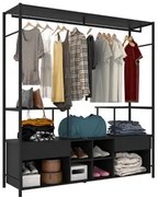 Guarda Roupa Closet Casal Industrial 174cm 2 Gavetas Barcelona Preto T