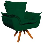 Poltrona Decorativa Base Giratória em Madeira Charger Suede Verde G19 - Gran Belo