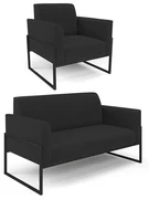 Sofá Namoradeira com Poltrona Base Industrial Alta Preto Marisa Veludo D03 - D'Rossi - Preto