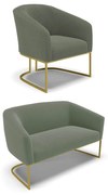 Sofá Namoradeira e Poltrona Industrial Dourado Stella Bouclê D03 - D'Rossi - Verde Pistache