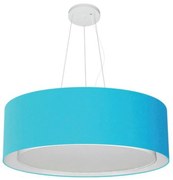 Lustre Pendente Cilíndrico Duplo Md-4125 Cúpula em Tecido 60x25cm Azul Turquesa - Bivolt