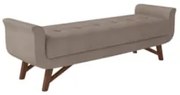 Puff Recamier Calçadeira 140cm Base Madeira Neville Z37 Veludo Bege -
