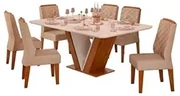 Conjunto Sala de jantar Mesa Bonnie com 6 Cadeiras Medalhão Palha - Wood  Prime 38716