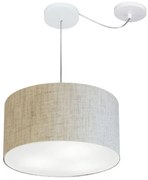 Lustre Pendente Cilíndrico Com Desvio De Centro Md-4256 Cúpula em Tecido 40x21cm Rustico Bege - Bivolt