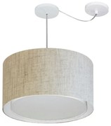 Lustre Pendente Cilíndrico Com Desvio Md-4313 Cúpula em Tecido 45x30cm Rustico Bege - Bivolt