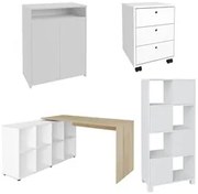 Conjunto Escritório Home Office 4 Peças Nil A06 Branco/Carvalho - Mpoz