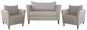 Conjunto Sofá 2 Lugares com 2 Poltronas Pés Palito Lubbock Couro Off White G58 - Gran Belo