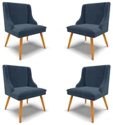 Kit 4 Cadeiras Decorativas Sala de Jantar Pés Palito de Madeira Firenze Suede Azul Marinho/Natural G19 - Gran Belo