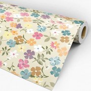 Papel de Parede Floral Amarelo Azul Roxo Rosa Verde Laranja e Branco 0.52m x 3.00m