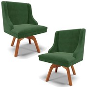 Kit 2 Cadeiras Decorativas Sala de Jantar Base Giratória de Madeira Firenze Suede Verde Esmeralda/Natural G19 - Gran Belo