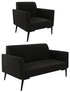 Sofá Namoradeira com Poltrona Pés Villach Marisa Suede D03 - D'Rossi - Preto