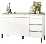 Balcão Gabinete Com Pia 150cm 3 Portas Karen P14 Branco - Mpozenato