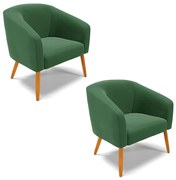 Poltrona Decorativa Pé Palito Castanho kit 2 Stella Veludo D03 - D'Rossi - Verde Esmeralda