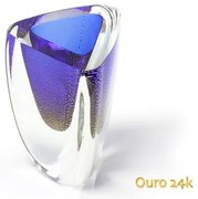 Vaso Triangular nº 4 Azul com Ouro Murano Cristais Cadoro