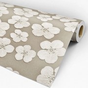 Papel de Parede Floral Marrom Flores 3D Relevo