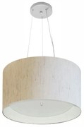 Lustre Pendente Cilíndrico Md-4319 Cúpula em Tecido 40x25cm Linho Bege / Branco - Bivolt