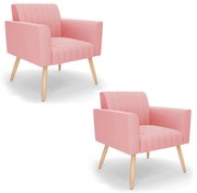 Kit 2 Poltronas Viena Gomada Suede Pés Palito Natural - D'Rossi - Rose