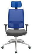 Cadeira Office Brizza Tela Azul Com Encosto Assento Poliéster Cinza Autocompensador 126cm - 63154 Sun House