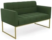 Sofá Namoradeira Base Industrial Dourado Ana Suede Verde - Ibiza