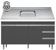 Balcão Gabinete com Pia Inox 150cm Andréia 3 Portas Cinza – AJL Móveis