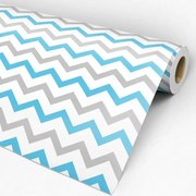 Papel de Parede Chevron Azul Cinza e Branco 0.52m x 3.00m