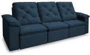 Sofá Reclinável Retrátil 3 Lugares 290cm Verus Veludo Azul Escuro - Sheep Estofados - Suede Azul Marinho