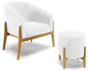 Poltrona com Puff Base de Madeira Stella Sintético PU D03 - D'Rossi - Branco