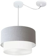 Lustre Pendente Cilíndrico Com Desvio Rustico Cinza e Branco MJ-4359 Para Mesa de Jantar e Estar