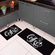 Jogo de Tapete de Cozinha, Coffee Black - 2 Pças