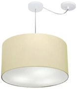 Lustre Pendente Cilíndrico Com Desvio De Centro Md-4167 Cúpula em Tecido 60x30cm Algodão Crú - Bivolt