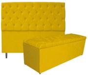 Kit Cabeceira e Calçadeira Liverpool 140 cm Casal Suede Amarelo - ADJ Decor