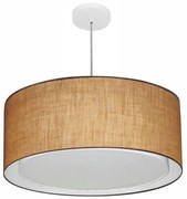 Lustre Pendente Cilíndrico Duplo Md-4291 Cúpula em Tecido 60x30cm Palha - Bivolt