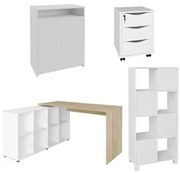 Conjunto Escritório Home Office 4 Peças Side A06 Branco/Carvalho - Mpo