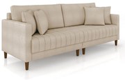 Sofá 2 Lugares Living 156cm Pés Madeira Cléo Bouclê Creme K01 - D'Rossi