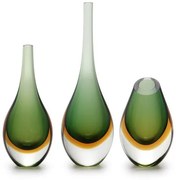 Conjunto 3 Gotas Mini Bicolor Verde com Âmbar Murano Cristais Cadoro