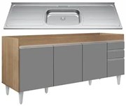 Balcão Gabinete Com Pia 180cm Dallas Castanho/Cinza - Lumil