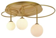 Plafon Lindo Metal Dourado Vidro Branco Ø60X32Cm 3Xg9 | Bella Iluminaç...