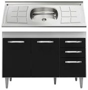 Balcão Gabinete Suécia com Pia Inox 120cm 3 Portas Branco/Preto - Lumi