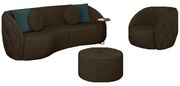 Conjunto Decorativo Sofá 240cm e Poltrona Clarke com Puff Round Veludo Marrom G45 - Gran Belo