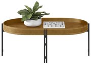 Mesa de Centro Decorativo Grimaldi Base Aço com Detalhe em Couro Caramelo/Preto G77 - Gran Belo